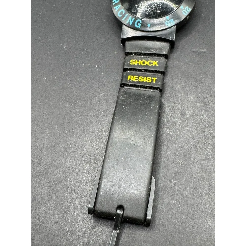 Vintage Rare Jordache Sport Racing Checkered Flag Bezel Digital Watch Black Band